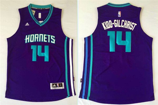 Men Charlotte Hornets 14 Michael Kidd-Gilchrist Purple Throwback Stitched NBA Jersey